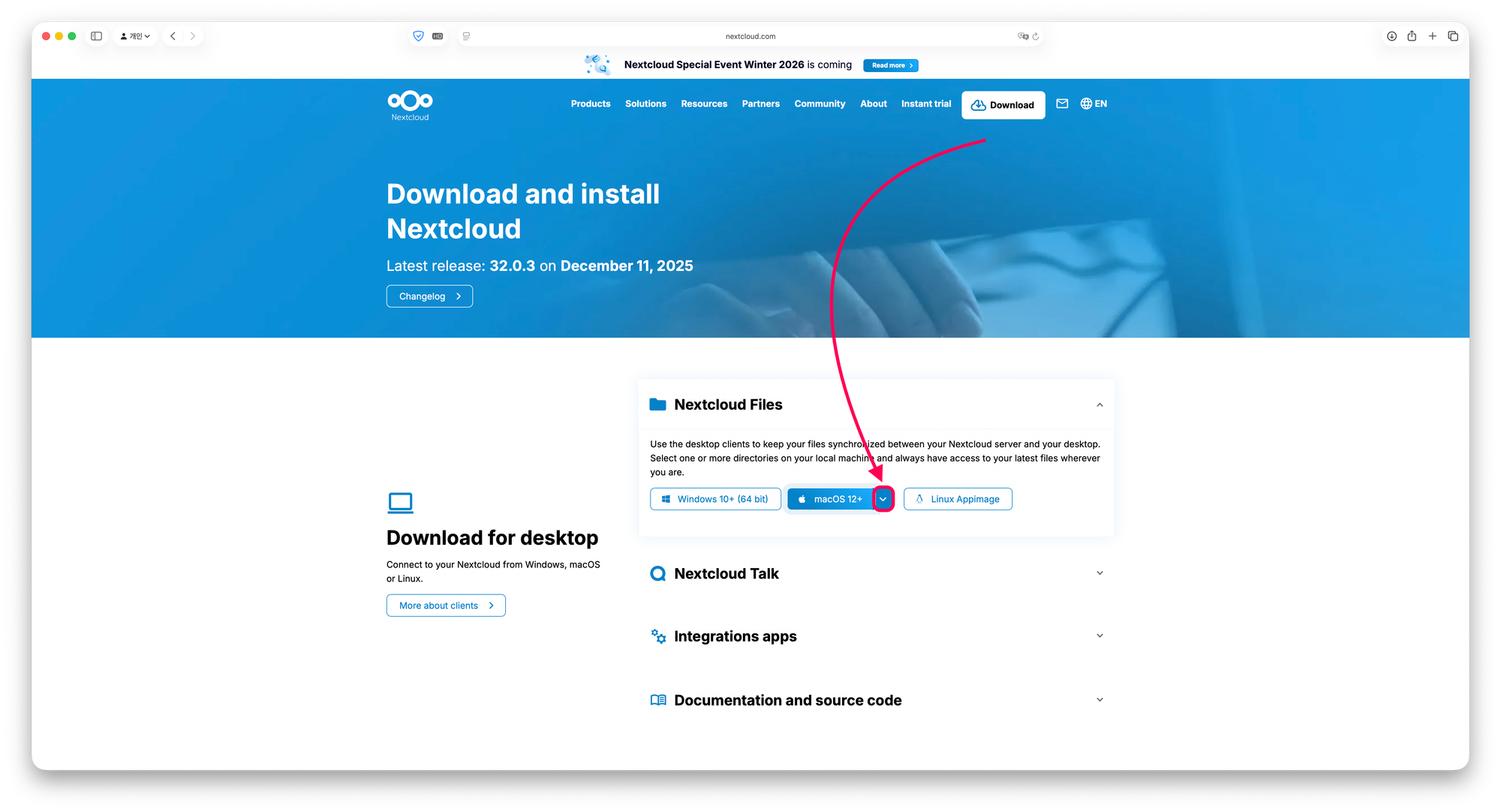 How to download macOS VFS client - Download page - arrow button